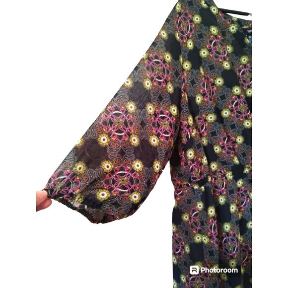 Mossimo Black Purple Green Floral Print Blouson Dress Sz 3XL - Picture 8 of 11